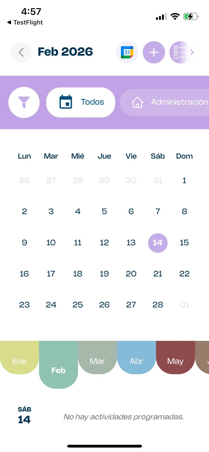 Pantalla de Calendario en A La MANO