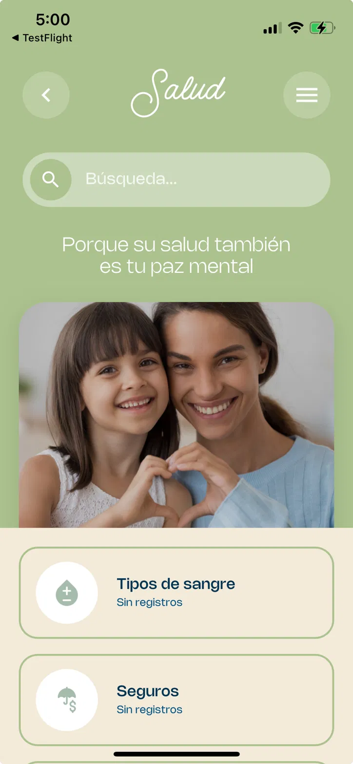 Pantalla de Salud en A La MANO
